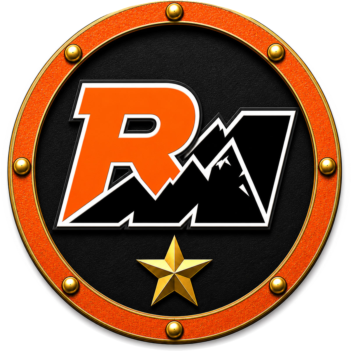 Crew department logo — RM in Safety Orange