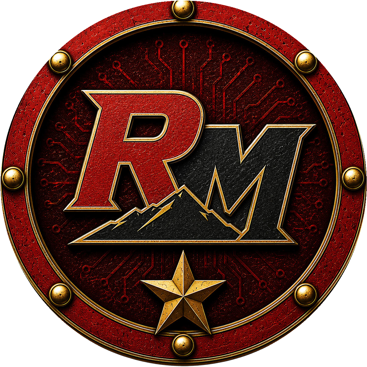 The Intel department logo — RM in Crimson Red